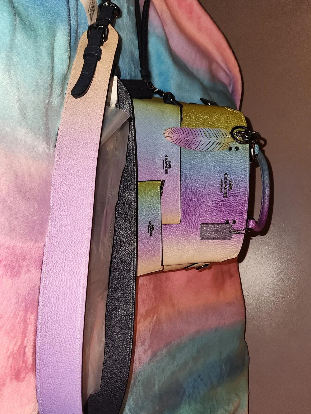 Coach Ombre Rainbow Purse, Strap, Feather, Wristlet, And Coin Case Set